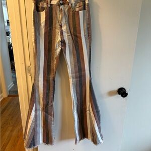 Striped Flare Jeans in Brown, Tan & White